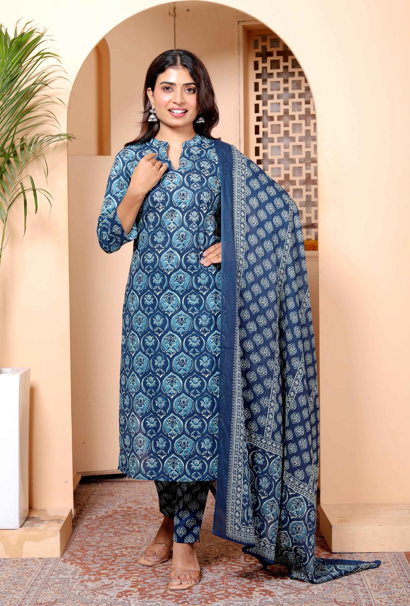 Indigo Bloom Handblock Cotton Set